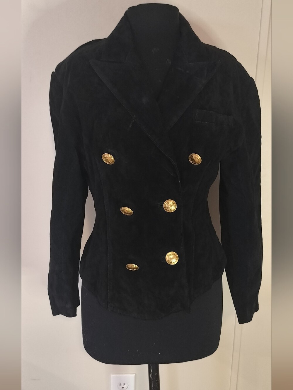 Dior Black Leather Double-Breasted Blazer with Gold Buttons